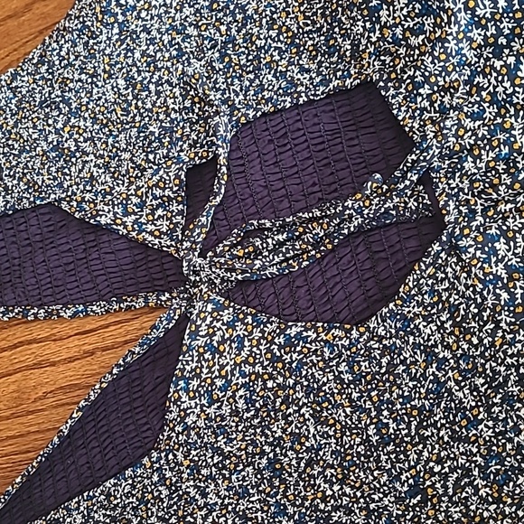 Smocked  Bodice Hudson Gray Blue Floral Sleeveless Maxi Dress - Picture 13 of 14